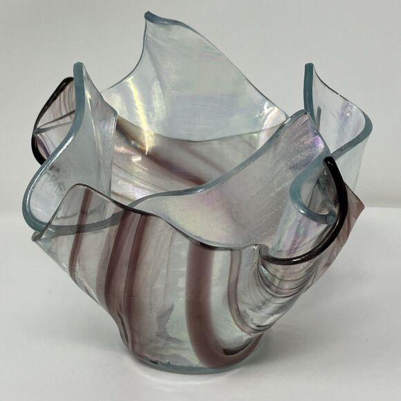 Studio Art Glass Purple Iridescent Handkerchief Vase Signed Double Layer - Picture 1 of 9